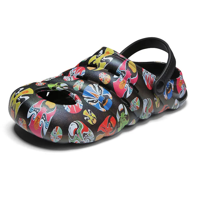 Men's Beijing Opera Facial Makeup Image Closed Toe Sandals