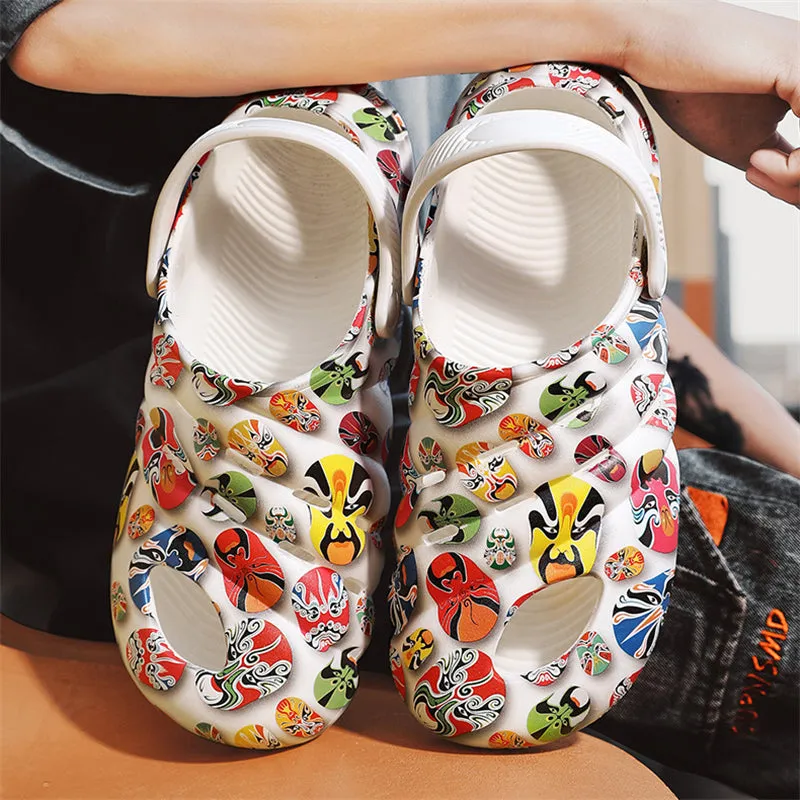 Men's Beijing Opera Facial Makeup Image Closed Toe Sandals