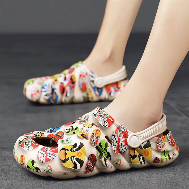 Men's Beijing Opera Facial Makeup Image Closed Toe Sandals