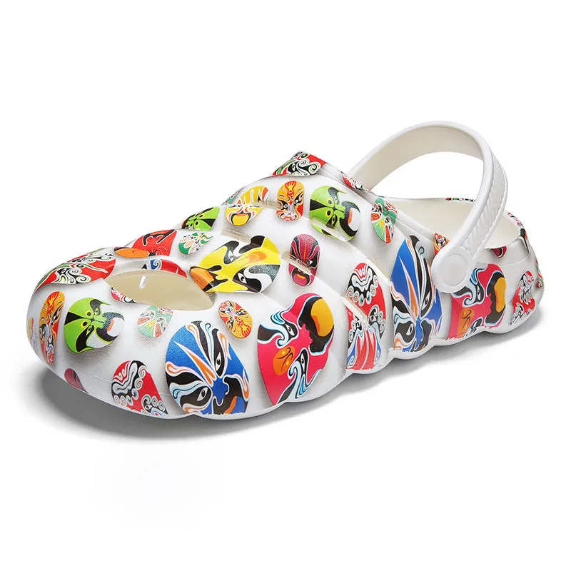 Men's Beijing Opera Facial Makeup Image Closed Toe Sandals