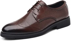 Men's Black Business Formal Leather Shoes British Casual Low top Groom Wedding Shoes Mens Office Commuting Shoes All Seasons(Brown,8.5)