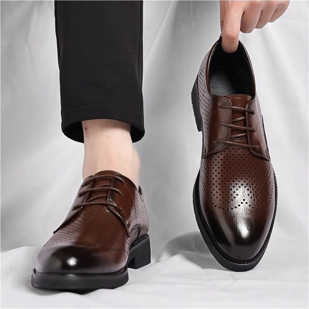 Men's Black Business Formal Leather Shoes British Casual Low top Groom Wedding Shoes Mens Office Commuting Shoes All Seasons(Brown,8.5)
