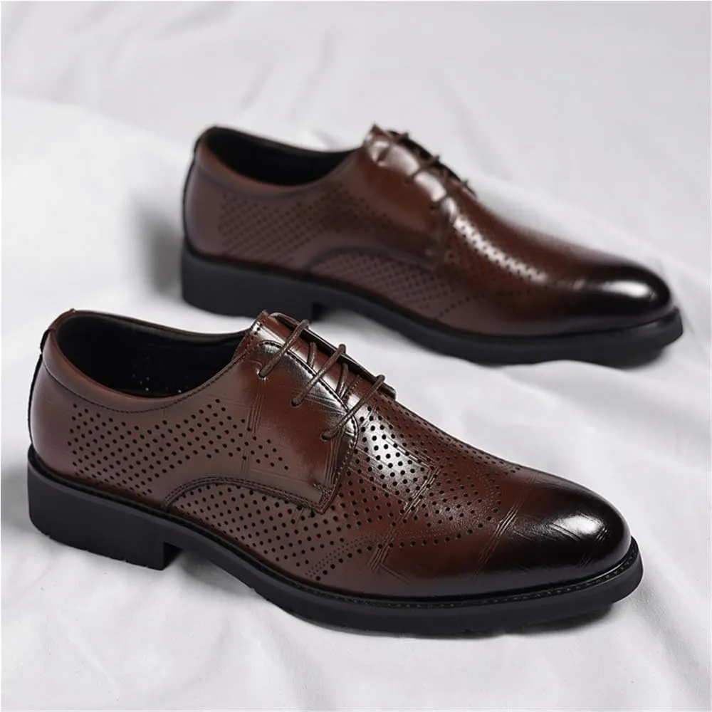 Men's Black Business Formal Leather Shoes British Casual Low top Groom Wedding Shoes Mens Office Commuting Shoes All Seasons(Brown,8.5)
