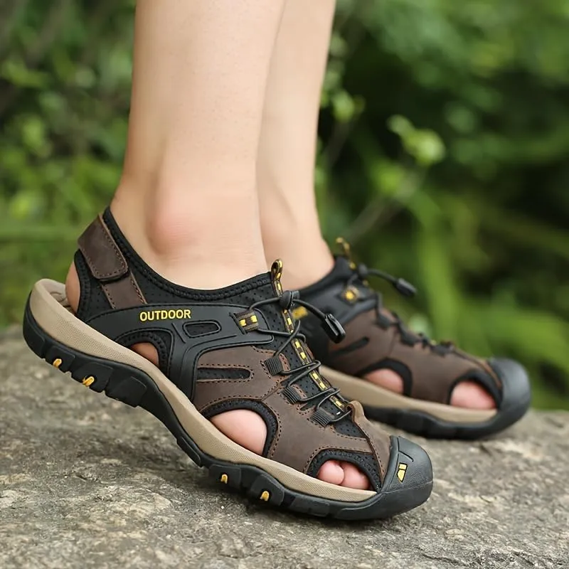 Men's Breathable Hiking Shoes, Comfy Non Slip Durable Fabric Upper Rubber Sole Cap Toe Elastic Band Closure for Outdoor Activities