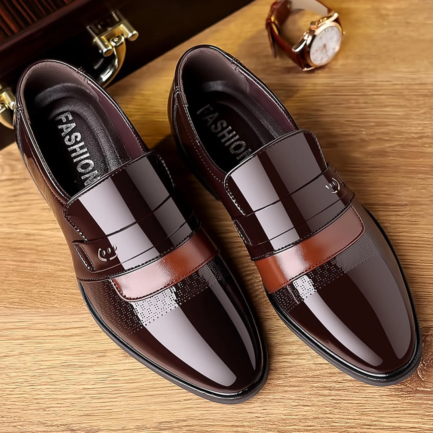 Men's Business Casual Loafers Classic Patent Leather Formal Oxfords Slip On Dress Shoes for Men