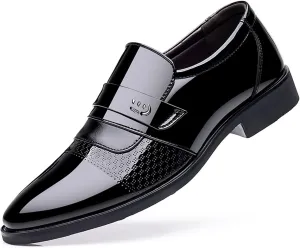 Men's Business Casual Loafers Classic Patent Leather Formal Oxfords Slip On Dress Shoes for Men