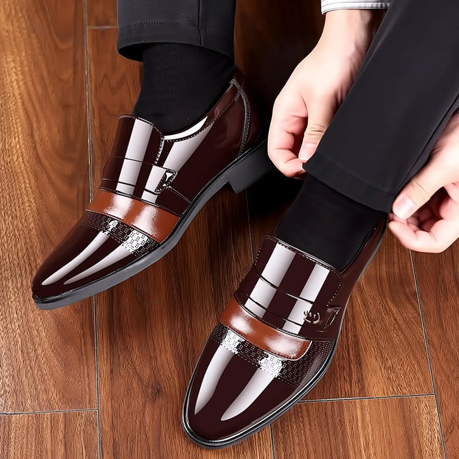 Men's Business Casual Loafers Classic Patent Leather Formal Oxfords Slip On Dress Shoes for Men
