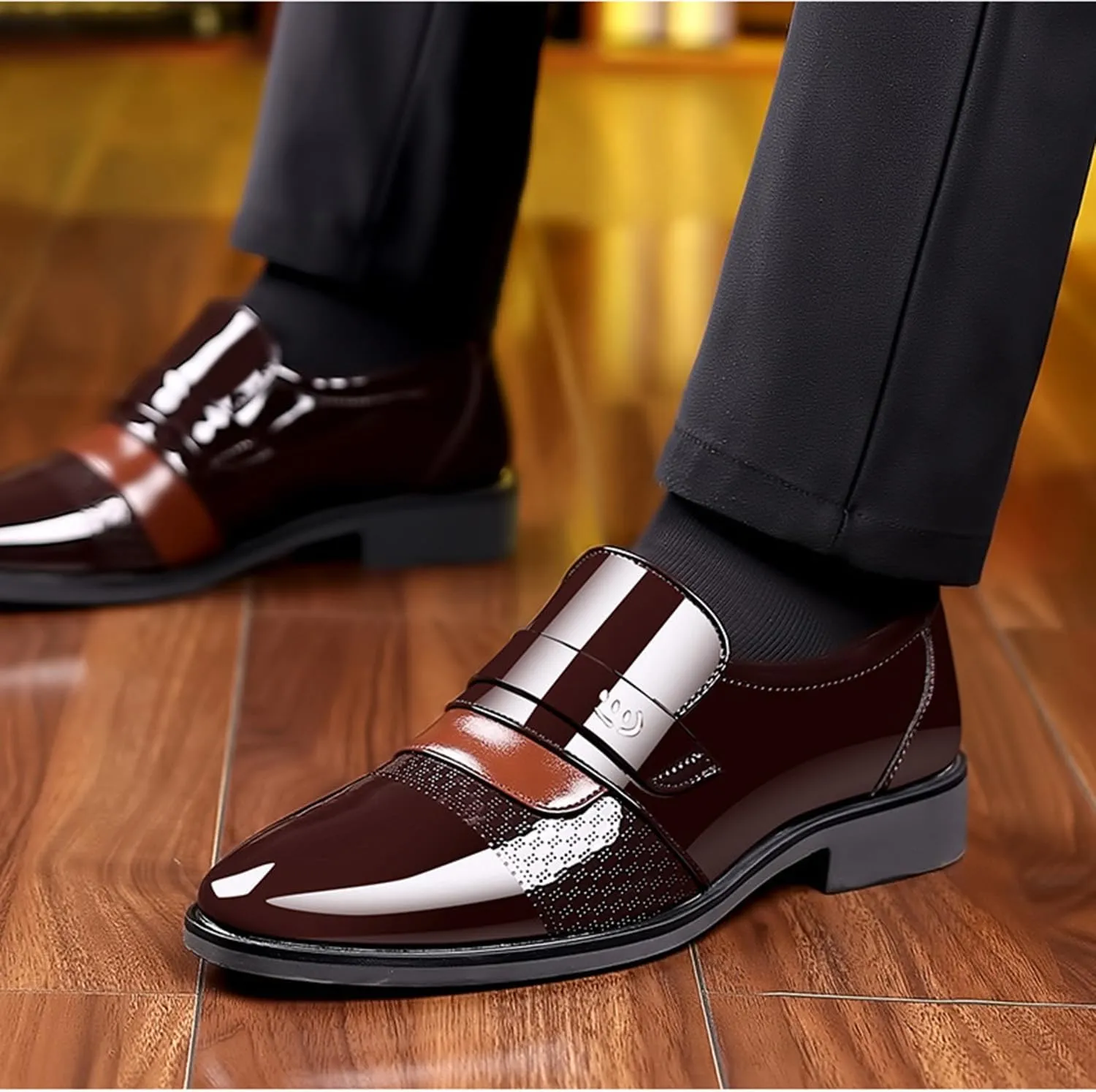 Men's Business Casual Loafers Classic Patent Leather Formal Oxfords Slip On Dress Shoes for Men