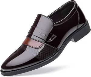 Men's Business Casual Loafers Classic Patent Leather Formal Oxfords Slip On Dress Shoes for Men