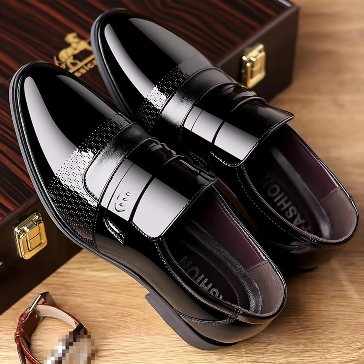 Men's Business Casual Loafers Classic Patent Leather Formal Oxfords Slip On Dress Shoes for Men