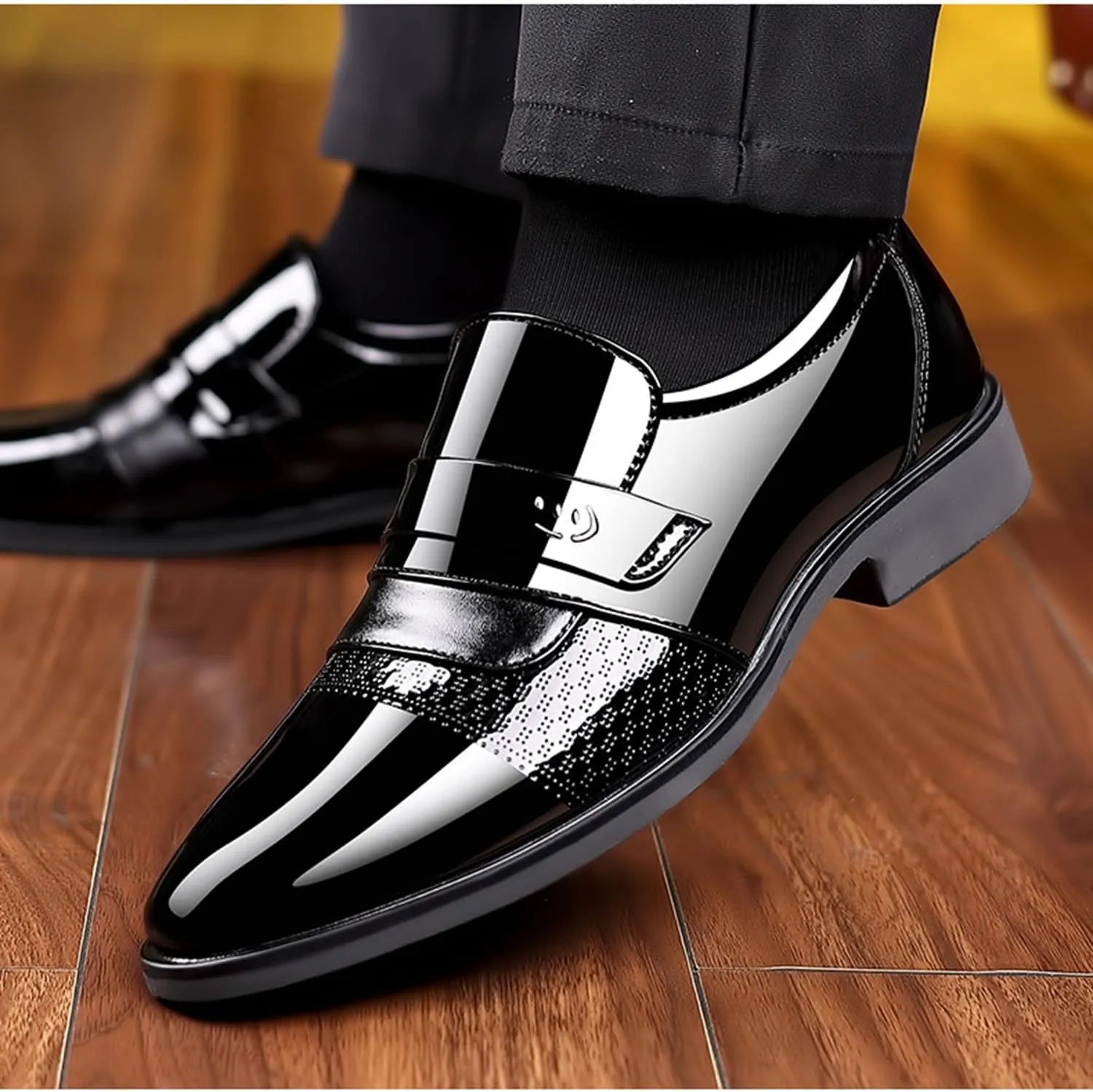 Men's Business Casual Loafers Classic Patent Leather Formal Oxfords Slip On Dress Shoes for Men