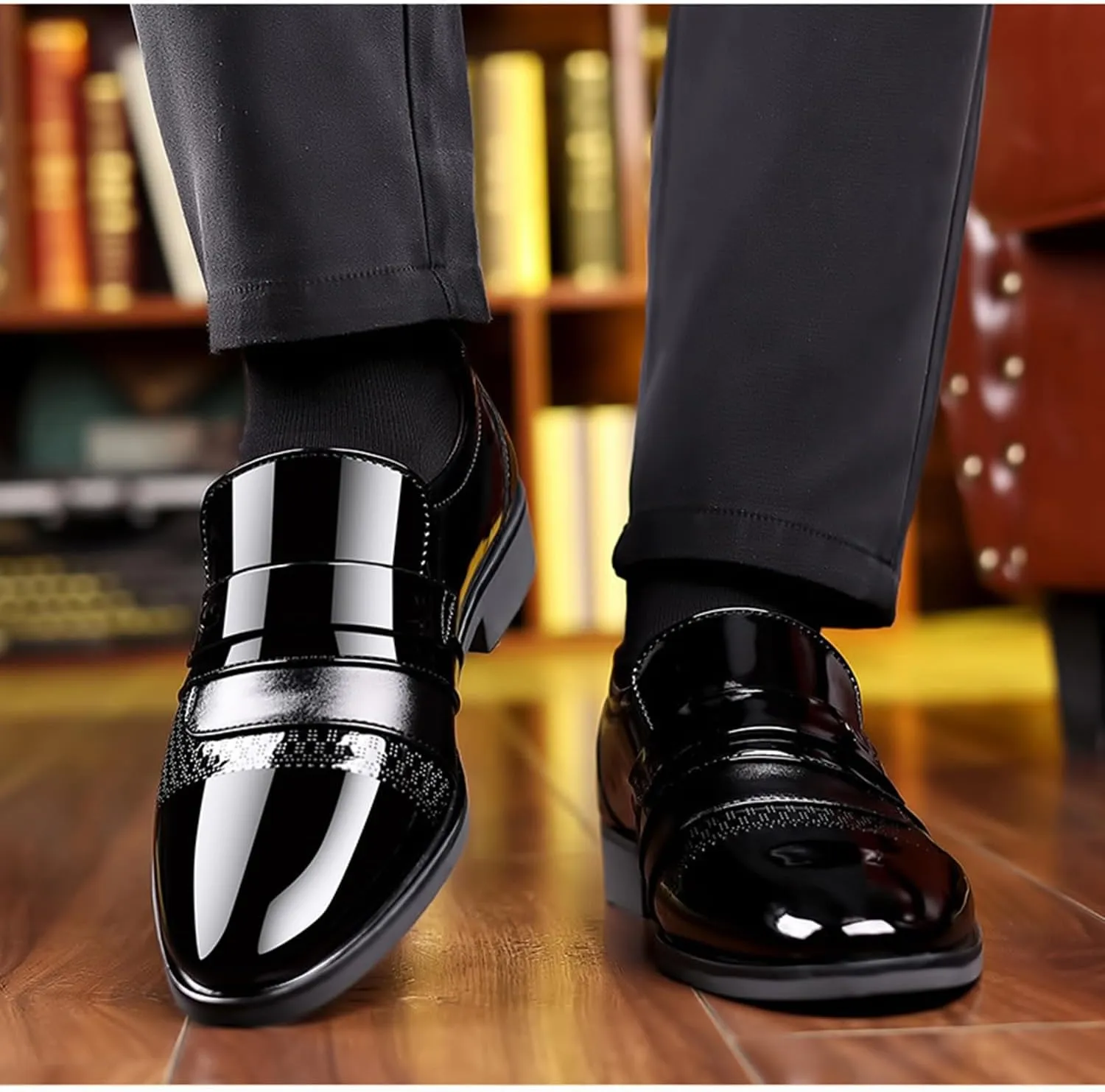 Men's Business Casual Loafers Classic Patent Leather Formal Oxfords Slip On Dress Shoes for Men