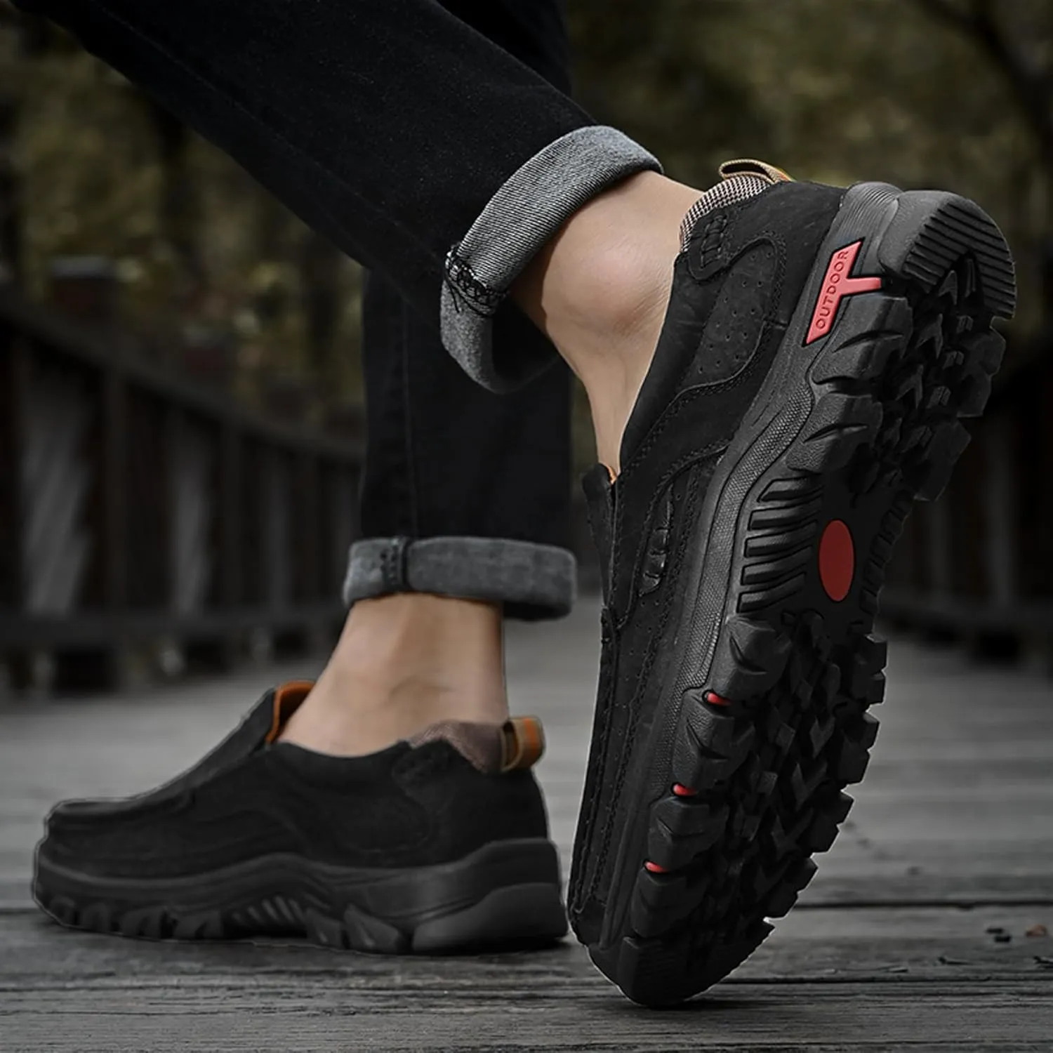 Men's Casual Sports Walking Shoes Cowhide Waterproof Outdoor Casual Shoes Breathable Leather Lightweight Loafers Classic Men's Casual Leather Shoes