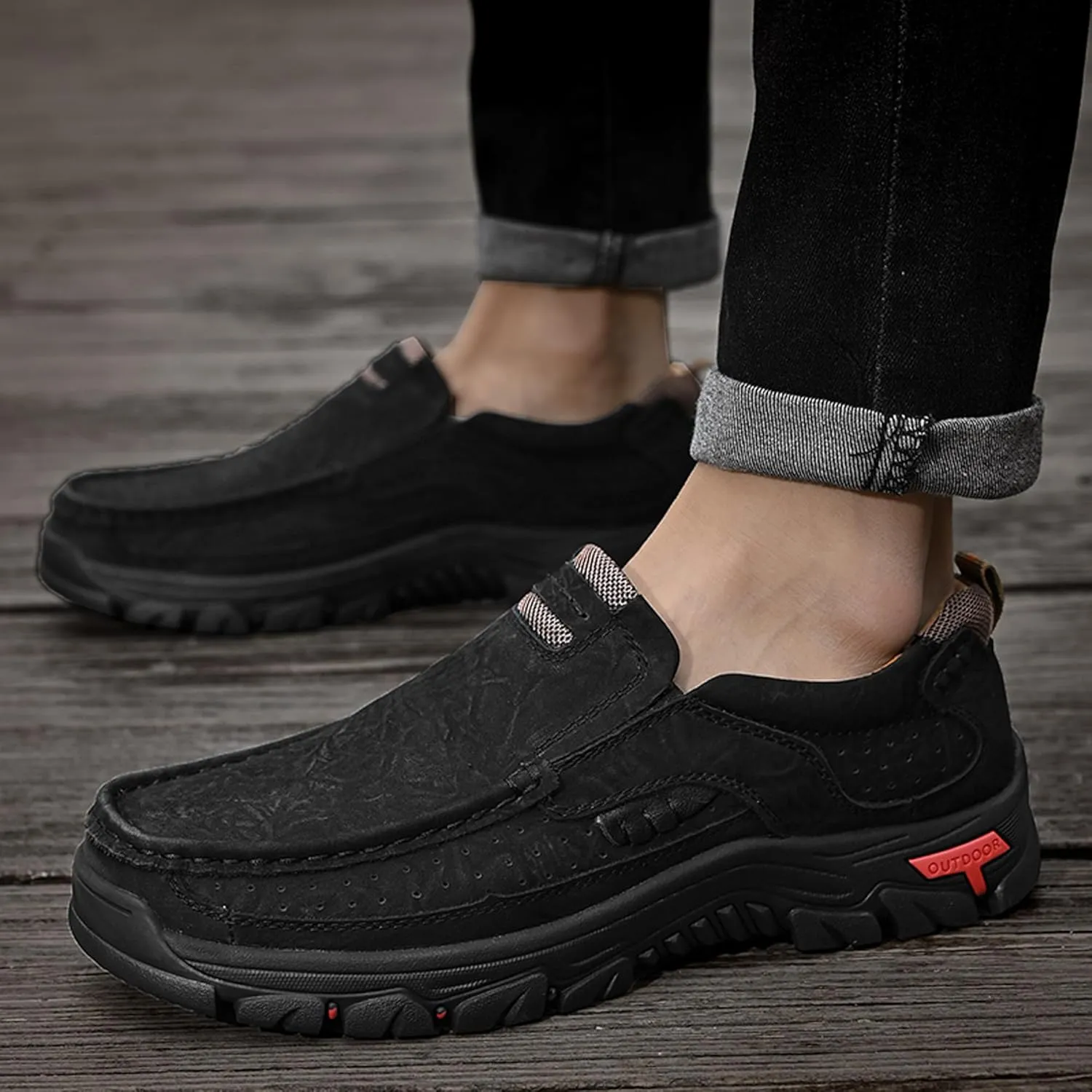 Men's Casual Sports Walking Shoes Cowhide Waterproof Outdoor Casual Shoes Breathable Leather Lightweight Loafers Classic Men's Casual Leather Shoes
