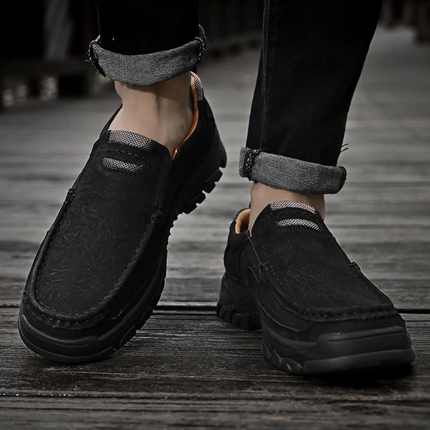 Men's Casual Sports Walking Shoes Cowhide Waterproof Outdoor Casual Shoes Breathable Leather Lightweight Loafers Classic Men's Casual Leather Shoes