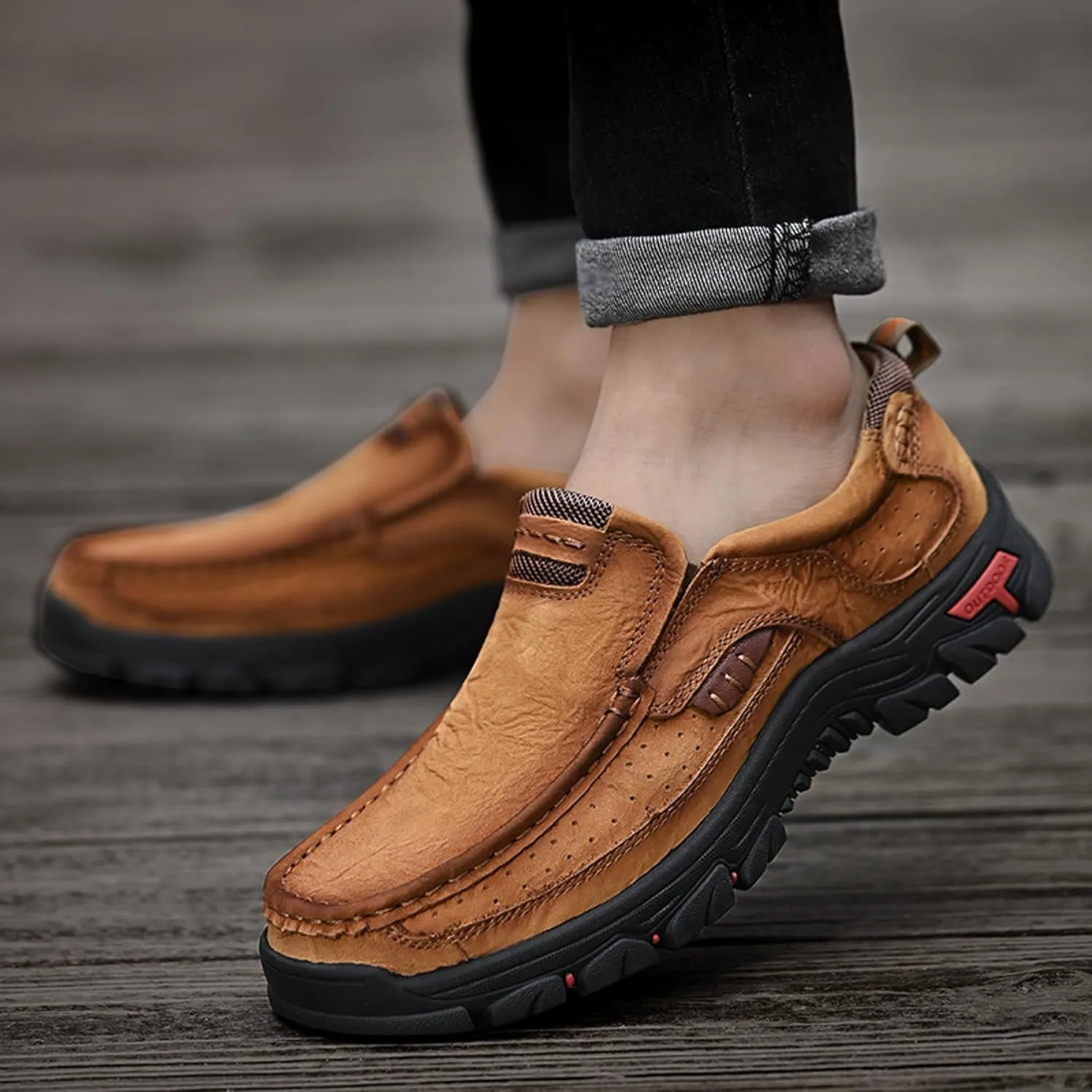 Men's Casual Sports Walking Shoes Cowhide Waterproof Outdoor Casual Shoes Breathable Leather Lightweight Loafers Classic Men's Casual Leather Shoes
