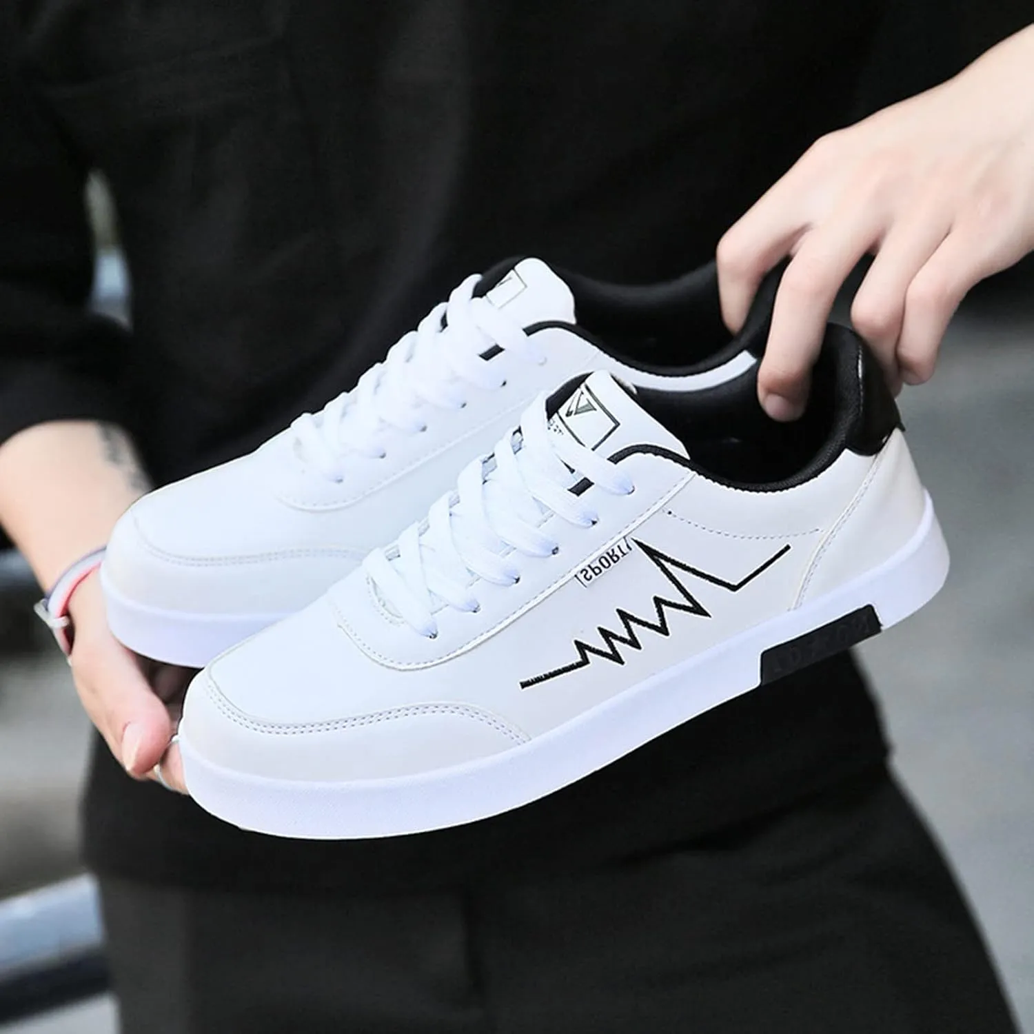 Mens Casual Walking Shoes with Simple Painting,Low Top Lace Up Waterproof Non-Slip Skate Shoes for Men Cool Boys,Comfy Flat Sneakers for Daily Walking Standing Work Footwear