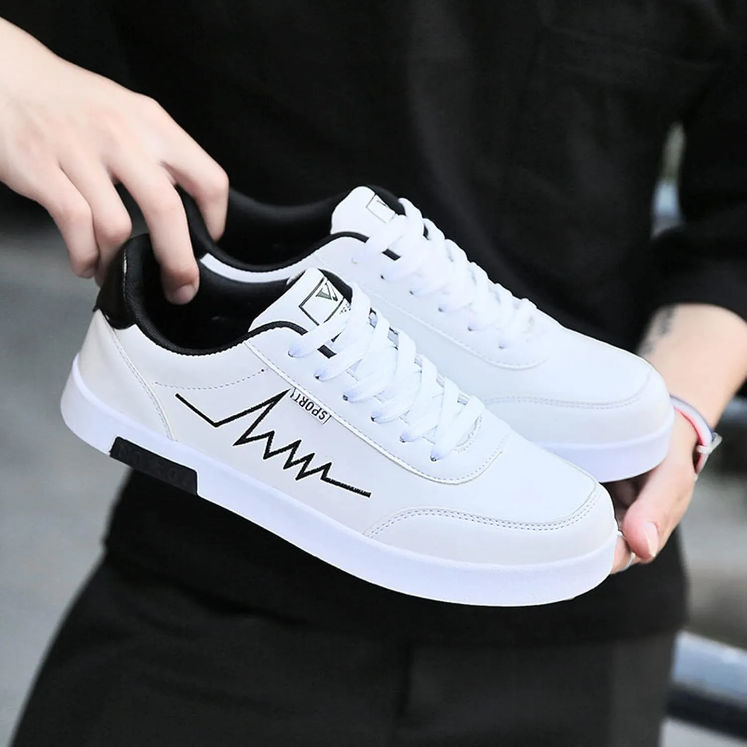 Mens Casual Walking Shoes with Simple Painting,Low Top Lace Up Waterproof Non-Slip Skate Shoes for Men Cool Boys,Comfy Flat Sneakers for Daily Walking Standing Work Footwear