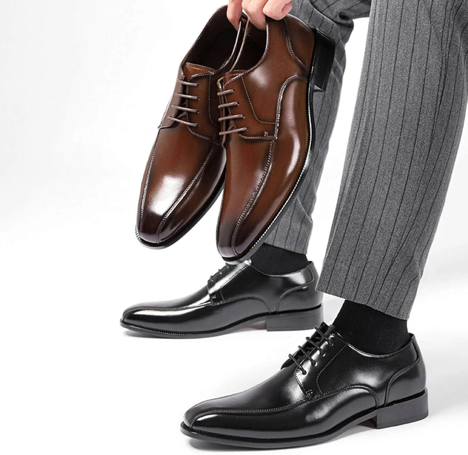 Men's Classic Business Derby Patent Formal Oxfords Comfortable Leather Comfortable Non-Slip Tuxedo Formal Dress Shoes
