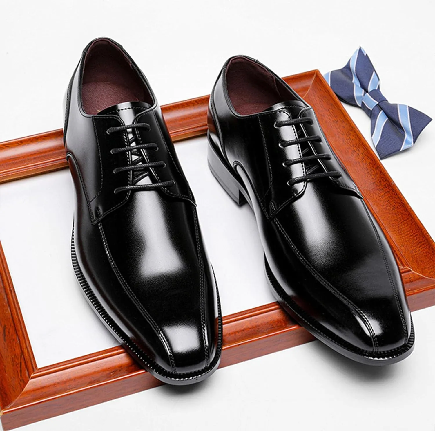 Men's Classic Business Derby Patent Formal Oxfords Comfortable Leather Comfortable Non-Slip Tuxedo Formal Dress Shoes