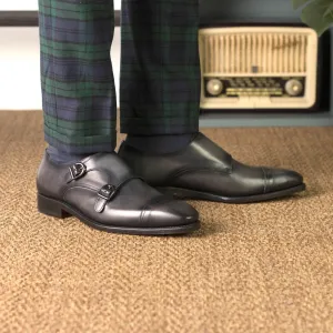 Men's Double Monk Leather Shoes Goodyear Welt Wide Plus Size 5739