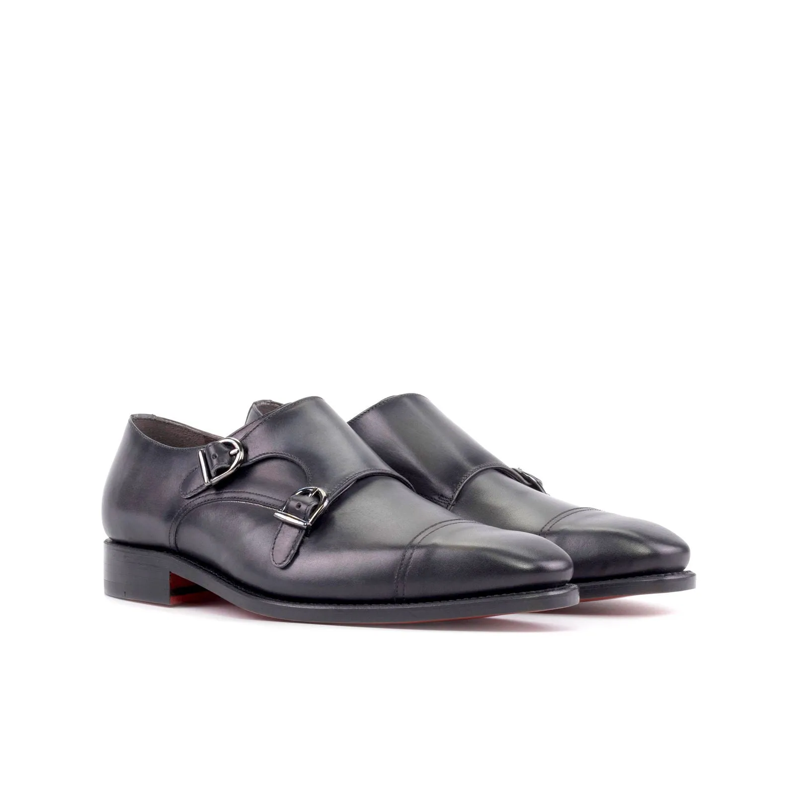 Men's Double Monk Leather Shoes Goodyear Welt Wide Plus Size 5739