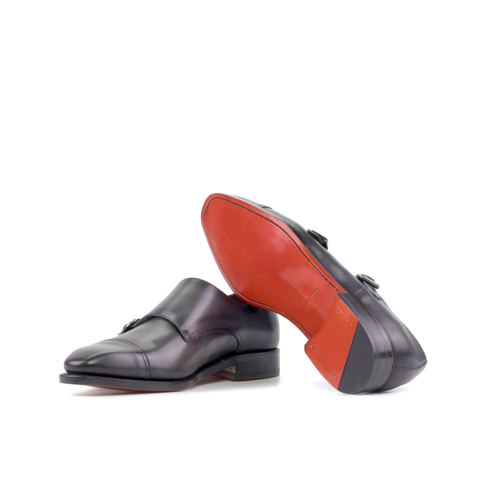 Men's Double Monk Leather Shoes Goodyear Welt Wide Plus Size 5739