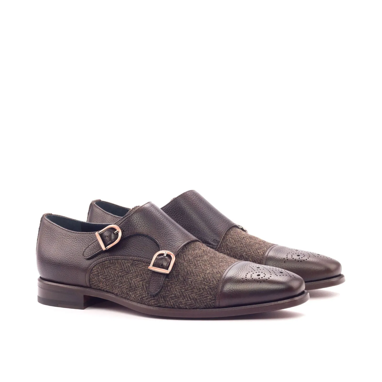 Men's Double Monk Leather Shoes Wide Plus Size Brown Dark Brown 3095