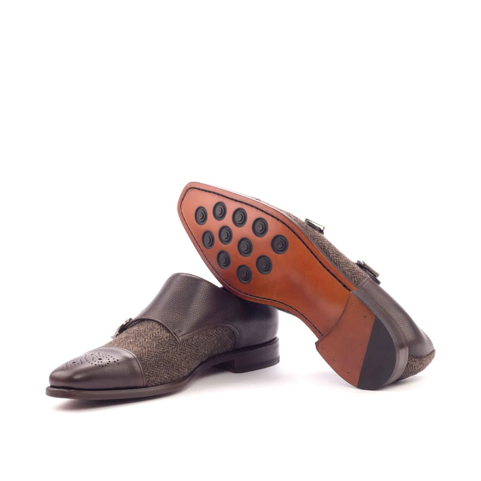Men's Double Monk Leather Shoes Wide Plus Size Brown Dark Brown 3095