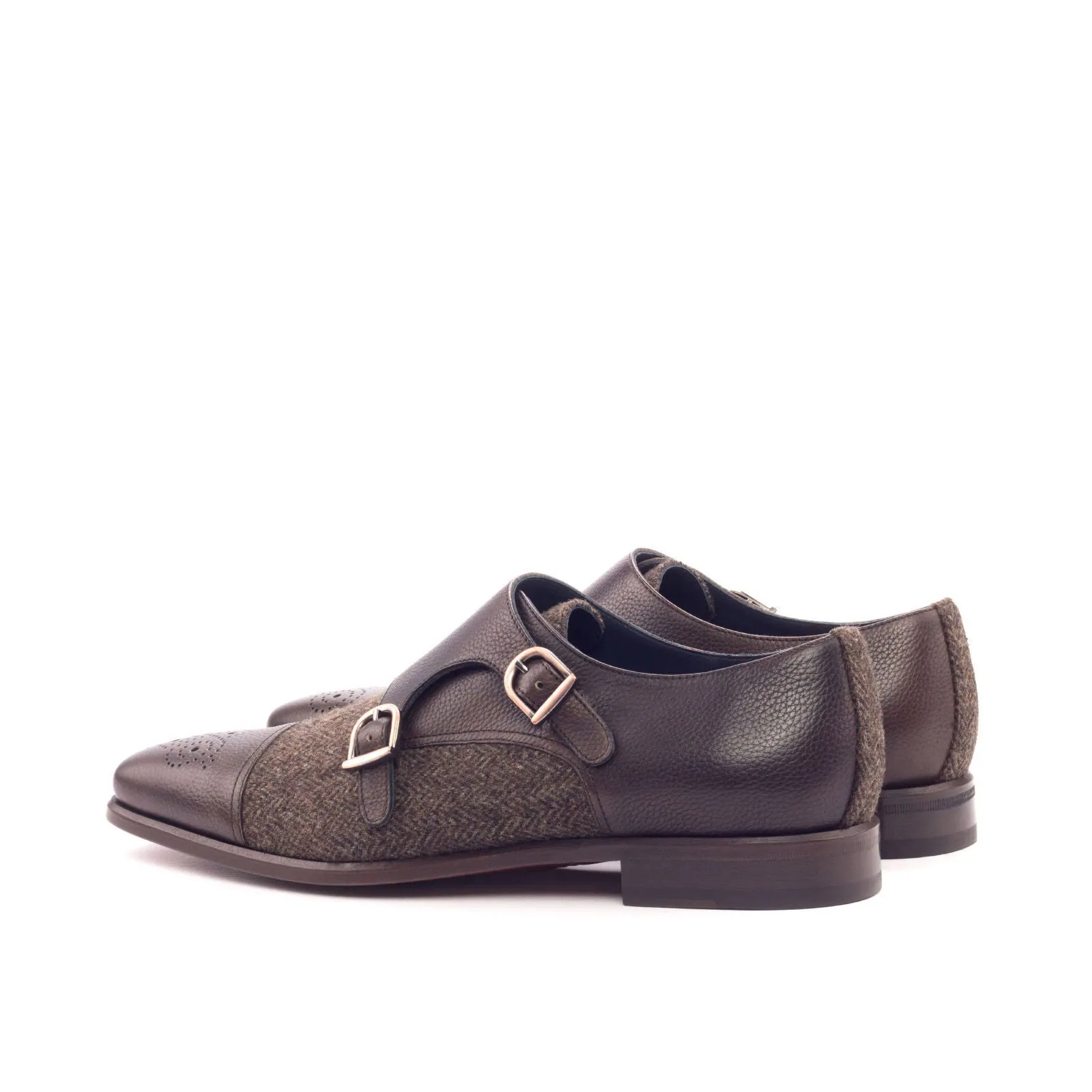 Men's Double Monk Leather Shoes Wide Plus Size Brown Dark Brown 3095