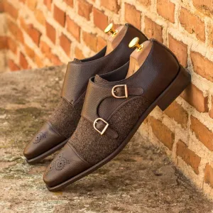 Men's Double Monk Leather Shoes Wide Plus Size Brown Dark Brown 3095