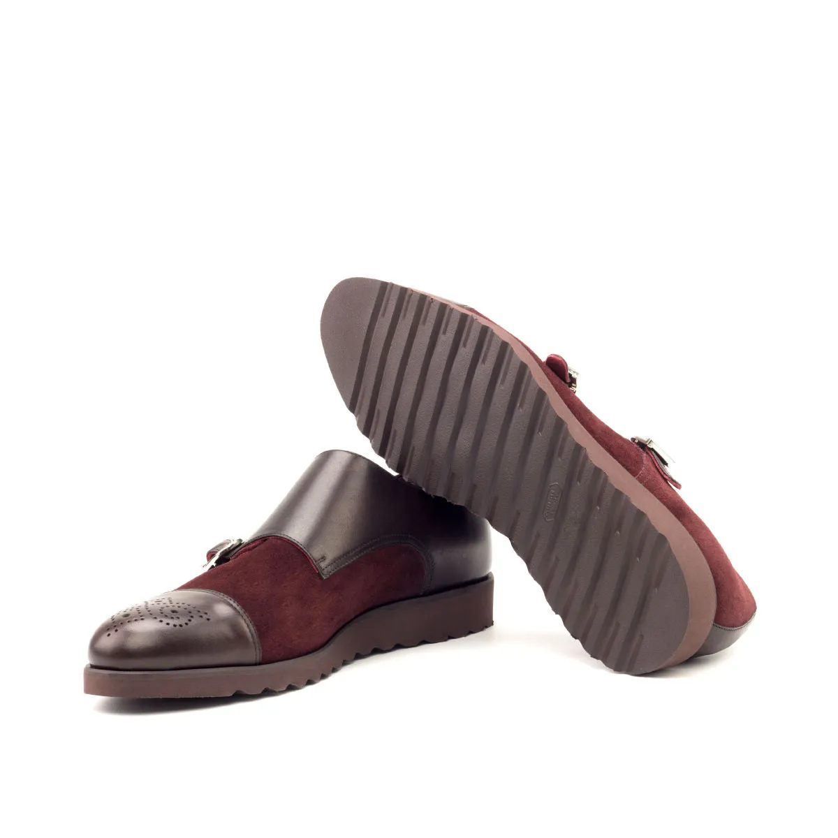 Men's Double Monk Leather Shoes Wide Plus Size Burgundy Dark Brown 2681