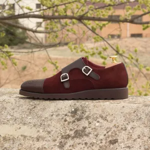Men's Double Monk Leather Shoes Wide Plus Size Burgundy Dark Brown 2681