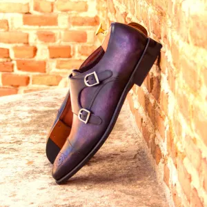 Men's Double Monk Shoes Patina Leather Wide Plus Size Violet 3434