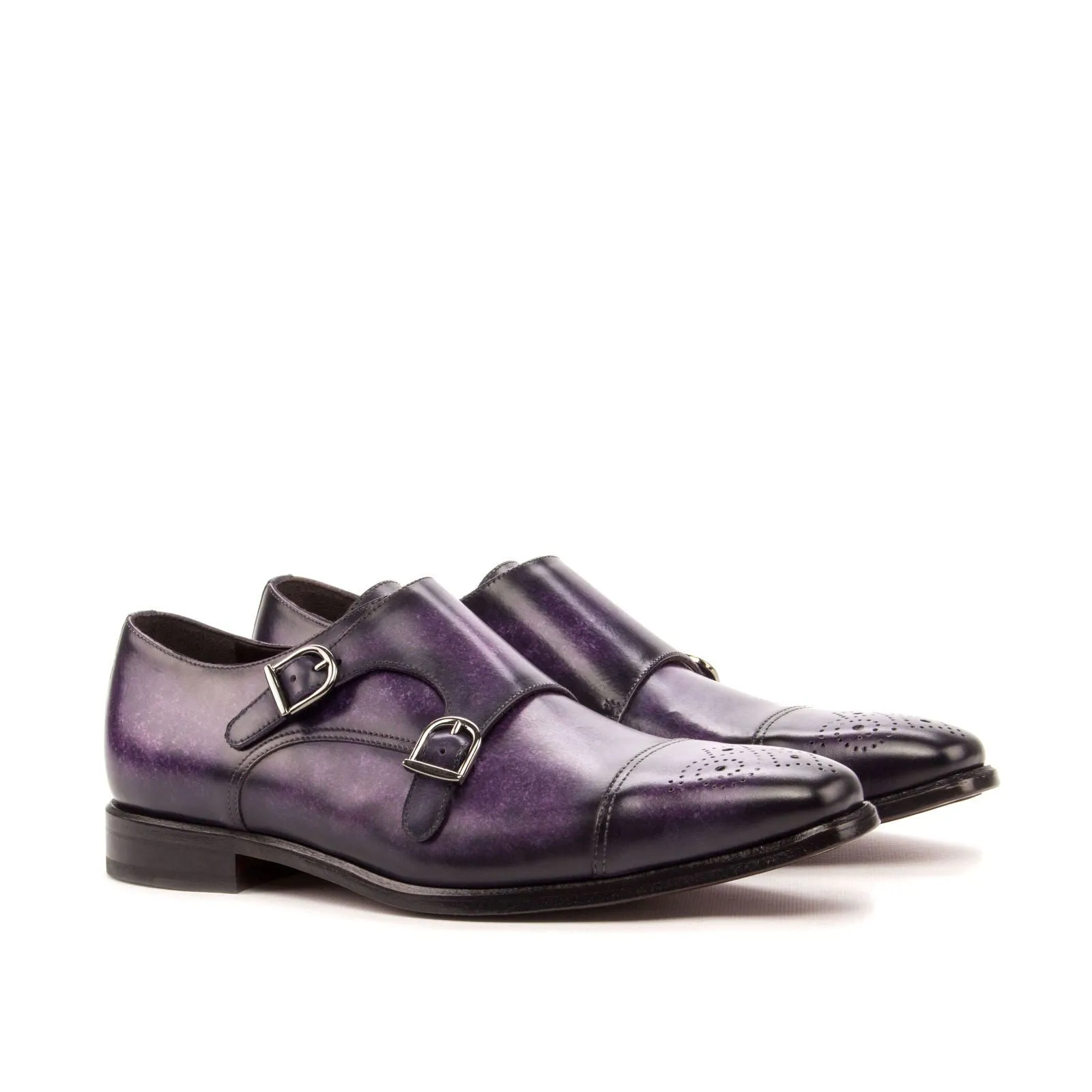 Men's Double Monk Shoes Patina Leather Wide Plus Size Violet 3434