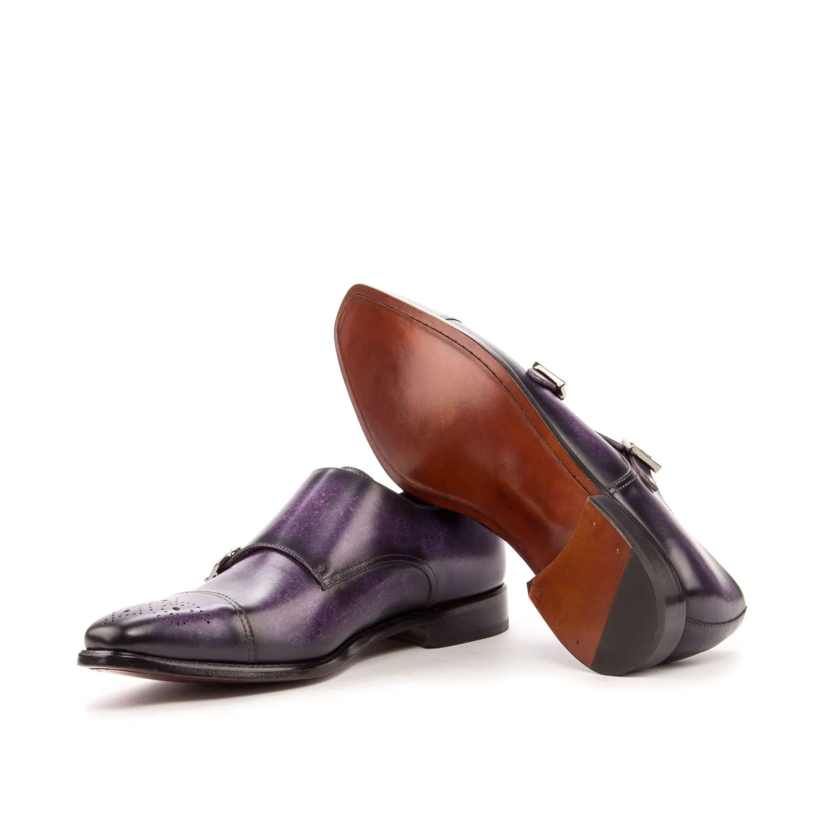 Men's Double Monk Shoes Patina Leather Wide Plus Size Violet 3434