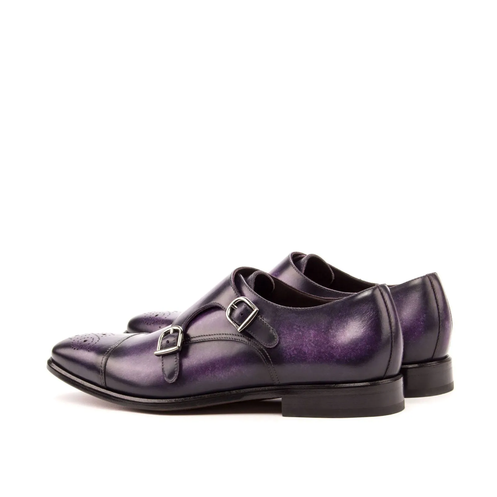 Men's Double Monk Shoes Patina Leather Wide Plus Size Violet 3434