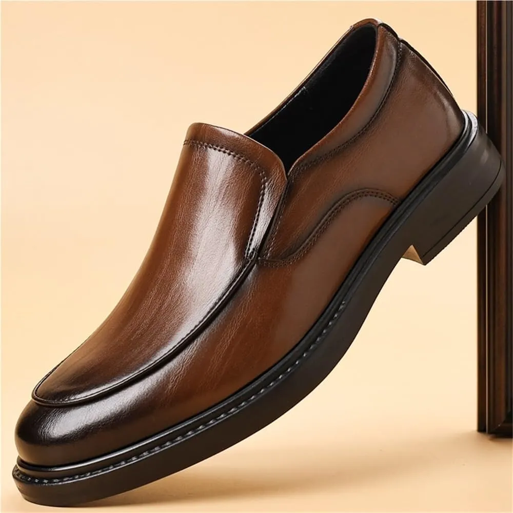 Men's Dress Shoes Black British Style Slip on Casual Formal Leather Shoes Mens Office Shoes(Brown,7)