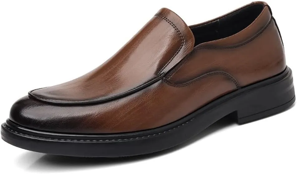 Men's Dress Shoes Black British Style Slip on Casual Formal Leather Shoes Mens Office Shoes(Brown,7)