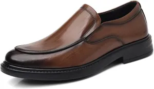 Men's Dress Shoes Black British Style Slip on Casual Formal Leather Shoes Mens Office Shoes(Brown,7)
