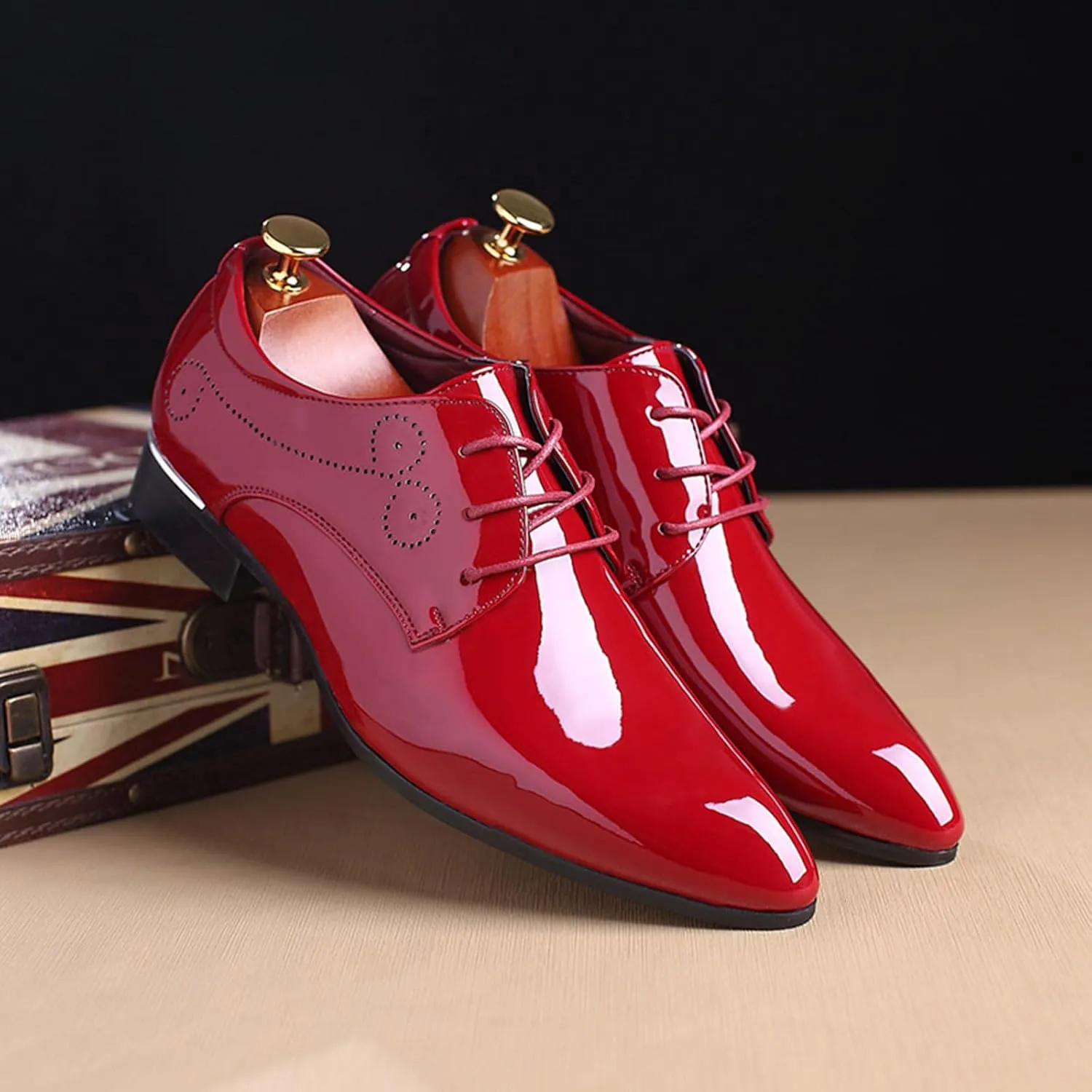 Men's Dress Shoes Patent Leather Formal Business Classic Lace Up Wingtip Oxford Shoes
