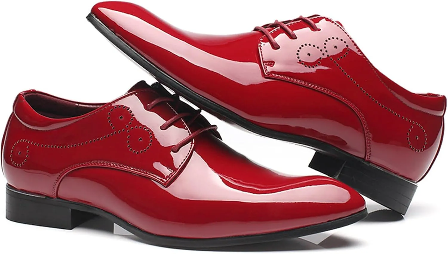 Men's Dress Shoes Patent Leather Formal Business Classic Lace Up Wingtip Oxford Shoes