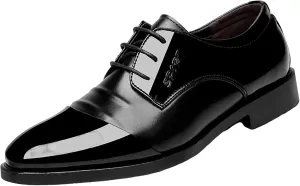 Mens Elegant Derby Patente Cap Toe Derby for Men Comfortable Leather Dress Shoes with Low Heel Mens Supple Business Formal Shoes Casual Lace up Waterproof Daily Footwear