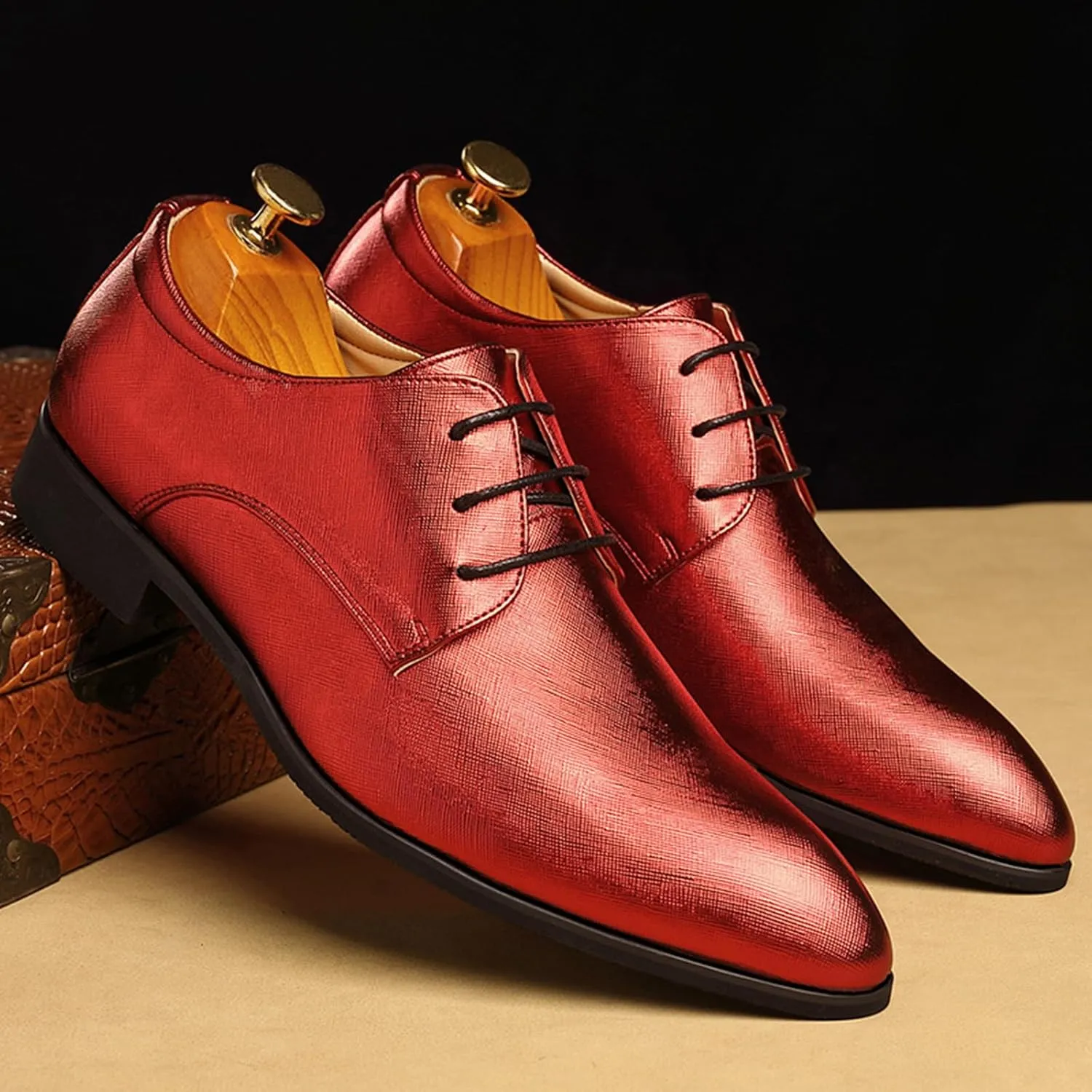 Mens Faux Patent Leather Classic Lace-Up Formal Oxford Tuxedo Dress Shoes Men Wedding Shoe