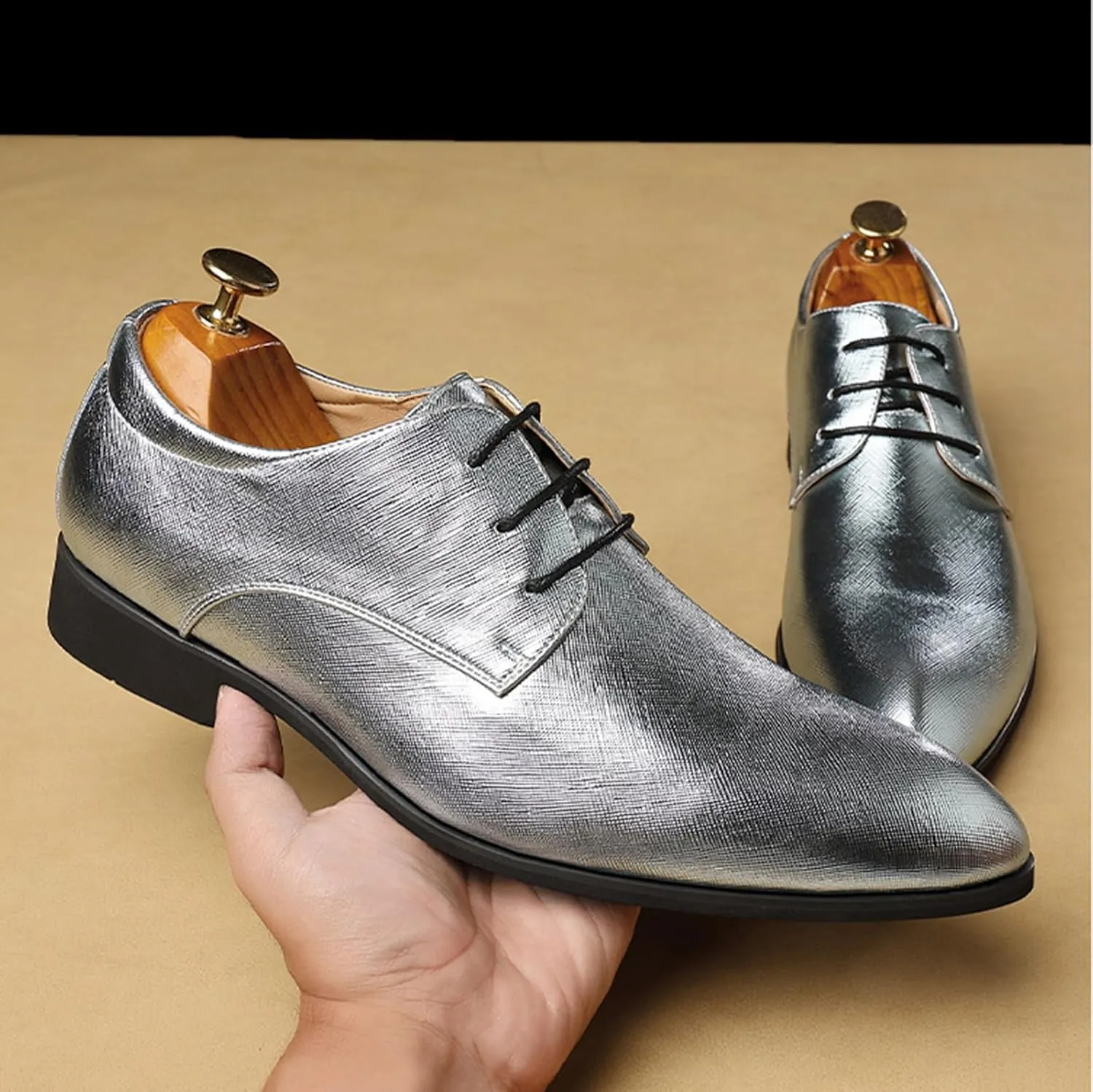 Mens Faux Patent Leather Classic Lace-Up Formal Oxford Tuxedo Dress Shoes Men Wedding Shoe