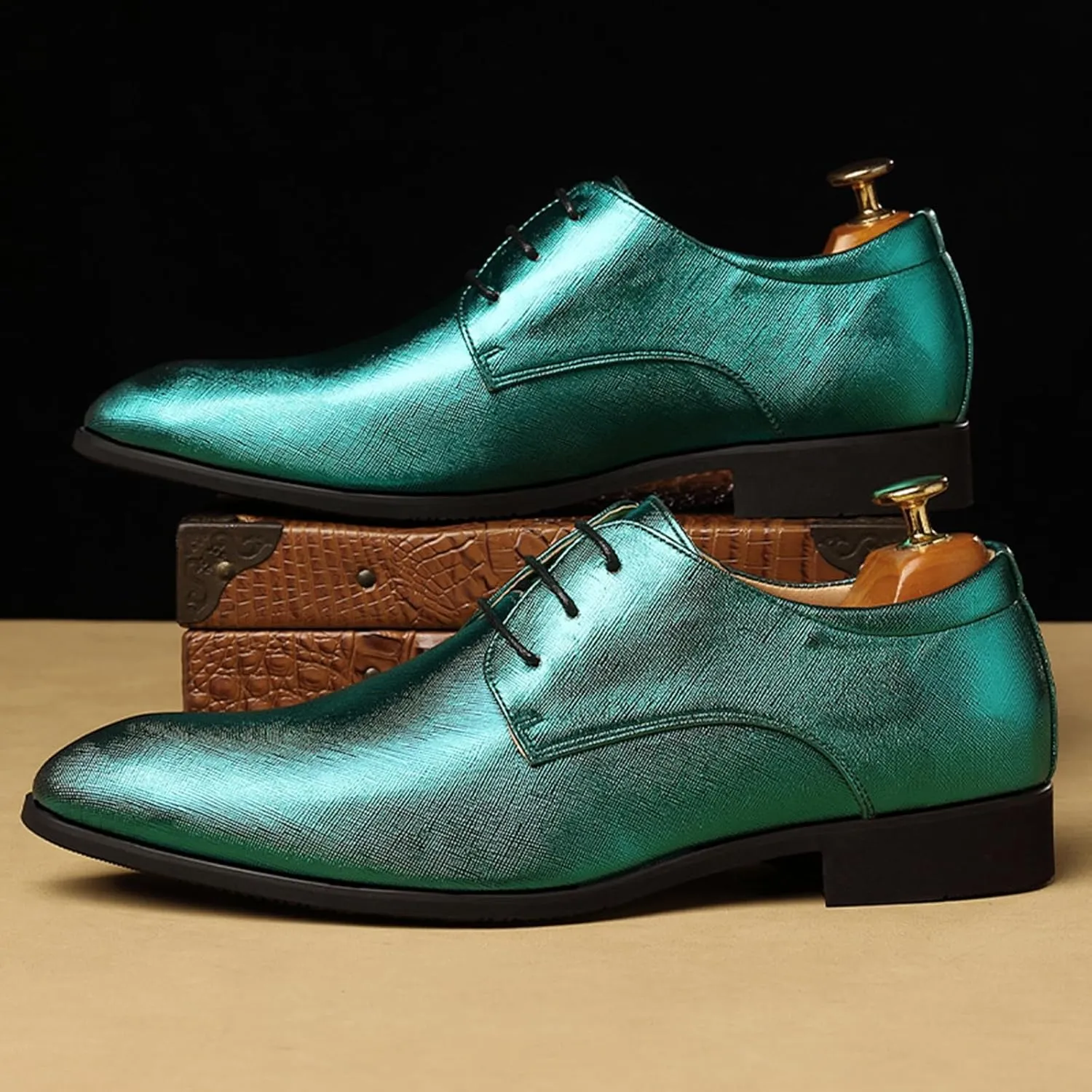 Mens Faux Patent Leather Classic Lace-Up Formal Oxford Tuxedo Dress Shoes Men Wedding Shoe