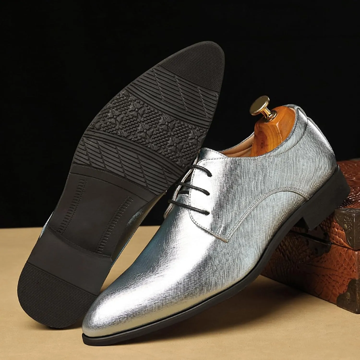Mens Faux Patent Leather Classic Lace-Up Formal Oxford Tuxedo Dress Shoes Men Wedding Shoe