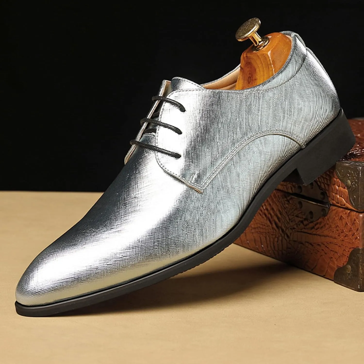Mens Faux Patent Leather Classic Lace-Up Formal Oxford Tuxedo Dress Shoes Men Wedding Shoe