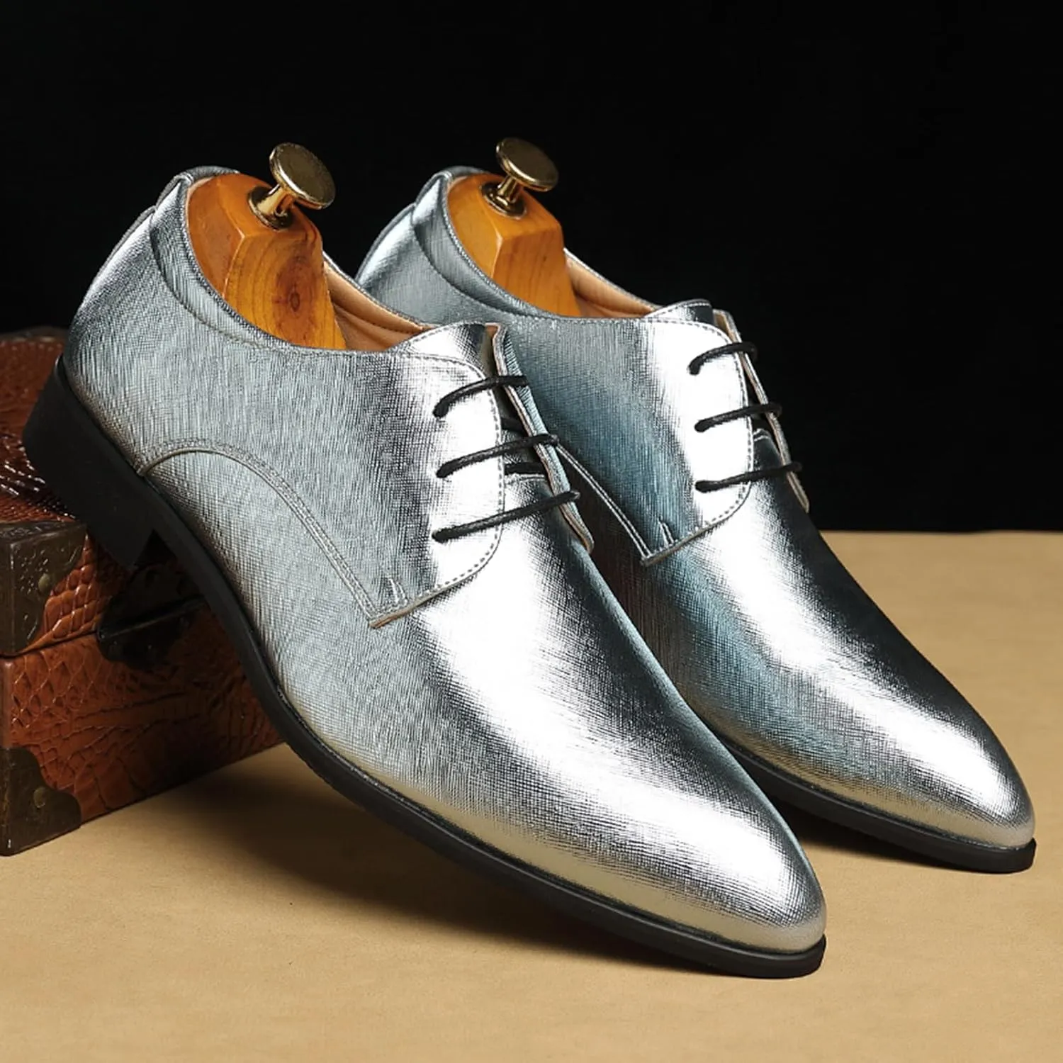 Mens Faux Patent Leather Classic Lace-Up Formal Oxford Tuxedo Dress Shoes Men Wedding Shoe