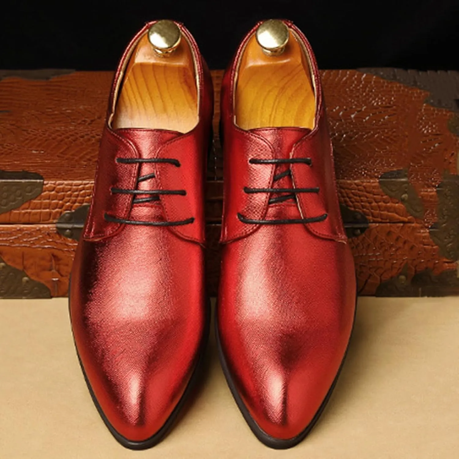 Mens Faux Patent Leather Classic Lace-Up Formal Oxford Tuxedo Dress Shoes Men Wedding Shoe